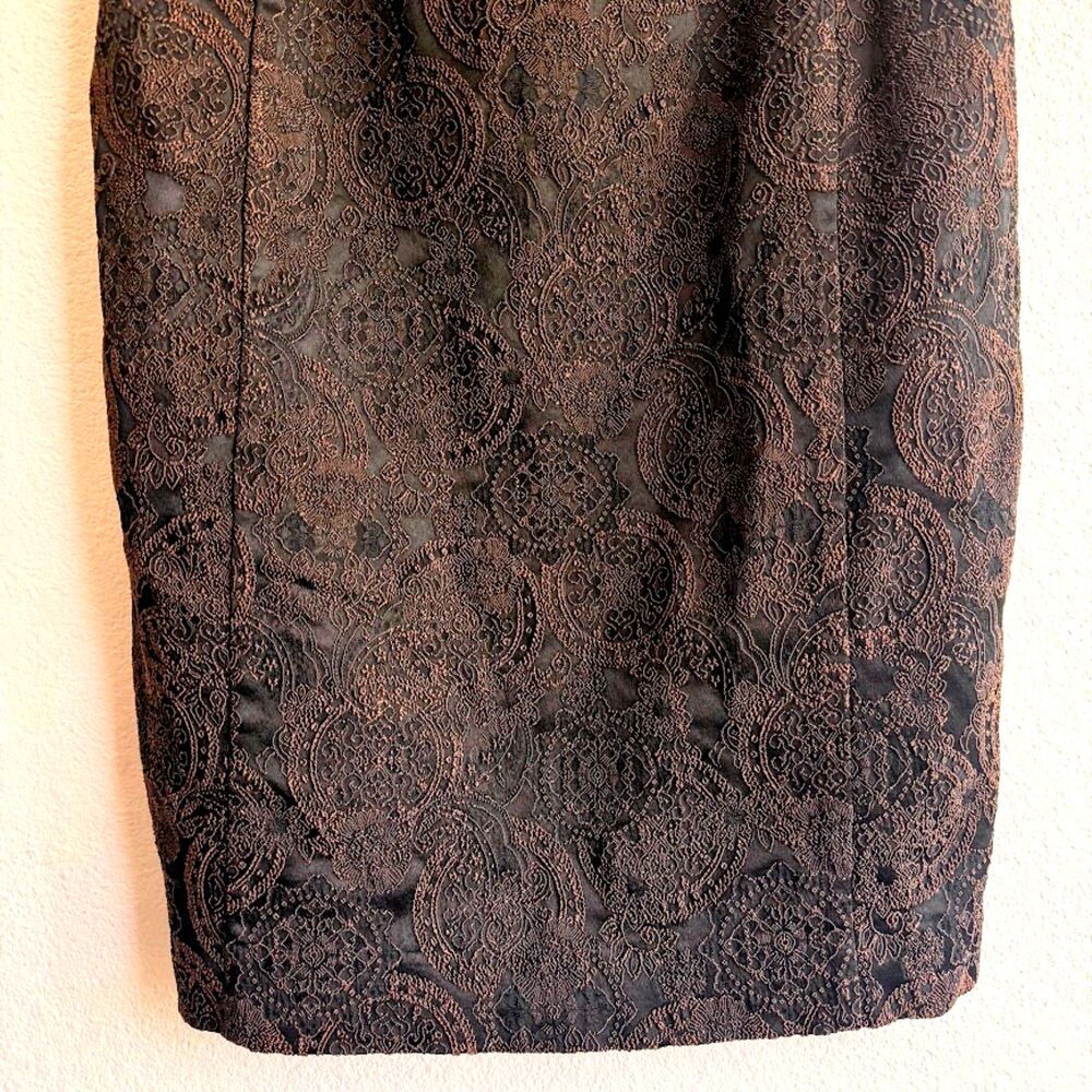 Vintage 90s Erny Van Reijmersdal Brocade Sheath Dress in Brown & Black size EU38 - Picture 5 of 13